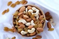 Delicious and healthy mixed dried fruit, nuts and seeds Royalty Free Stock Photo