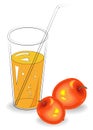 Delicious healthy refreshing drink. In a glass of natural fruit juice, ripe red apple. Vector illustration