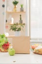 Delicious and healthy school lunch with paper bag Royalty Free Stock Photo