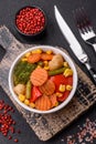 Delicious healthy vegetables steamed carrots, broccoli, asparagus beans and peppers Royalty Free Stock Photo