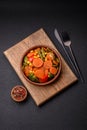 Delicious healthy vegetables steamed carrots, broccoli, asparagus beans and peppers Royalty Free Stock Photo