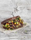 Delicious healthy vegetarian open cole slaw and a chickpea sandwich. Royalty Free Stock Photo