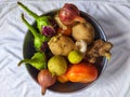 Delicious heap of vegetables isolated on white colored folded Royalty Free Stock Photo