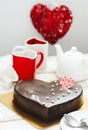 Delicious heart shaped chocolate cake. Royalty Free Stock Photo