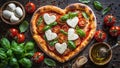 Heart-shaped traditional pizza for Valentine\'s Day