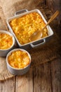 Delicious and hearty meal: casserole mac and cheese in a baking Royalty Free Stock Photo