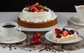 Delicious home made cake with fruits and cream. Royalty Free Stock Photo