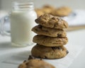 Delicious Home made chocolatechips cookies with milk.