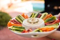 Delicious home made hummus and vegetables sticks Royalty Free Stock Photo