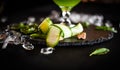 Bio cucumber slices & fresh basil tasty drink Royalty Free Stock Photo