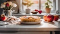 Delicious homemade apple pie, sweet cake on the kitchen table