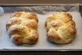 Delicious homemade and baked easter braid on the baking tray fresh