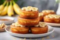 Delicious homemade banana muffins, easy recipe concept in cozy kitchen, blurred background Royalty Free Stock Photo