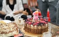 Delicious homemade birthday cake for 1 year old with candle Royalty Free Stock Photo