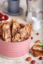 Delicious homemade Biscotti with almond, walnuts and cranberry Royalty Free Stock Photo