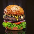 Delicious homemade burger captured in captivating dark background banner Royalty Free Stock Photo