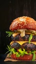 Delicious homemade burger captured in captivating dark background banner Royalty Free Stock Photo
