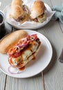 Burger sandwich with cheese, onions, tomatoes, pickles and homemade barbecue sauce Royalty Free Stock Photo