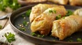 Delicious homemade cabbage rolls served on plate, garnished with herbs Royalty Free Stock Photo