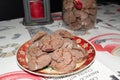 Delicious homemade cacao christmas cookies in a christmas plate Royalty Free Stock Photo