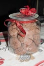 Delicious homemade cacao christmas cookies in a handmade decorated jar Royalty Free Stock Photo