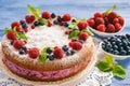 Delicious homemade cake with berry cheese cream. Royalty Free Stock Photo