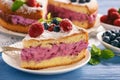 Delicious homemade cake with berry cheese cream. Royalty Free Stock Photo