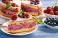 Delicious homemade cake with berry cheese cream. Royalty Free Stock Photo