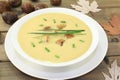 Delicious homemade chestnut soup with chives Royalty Free Stock Photo