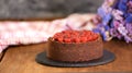 Delicious Homemade Chocolate Cheesecake Decorated With Cherry Sauce Royalty Free Stock Photo