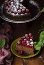 Delicious homemade Chocolate cheesecake with fresh raspberries