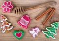 Delicious homemade Christmas gingerbread cookies on wood