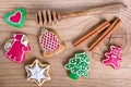 Delicious homemade Christmas gingerbread cookies on wood