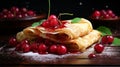 Delicious homemade crepe topped with vibrant cranberries and jam, AI Generated Royalty Free Stock Photo