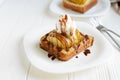 Delicious homemade dessert. Baked toast with apples and ice crea Royalty Free Stock Photo