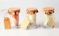 Delicious homemade dips in jars with tags Royalty Free Stock Photo