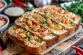 Delicious Homemade Garlic Shrimp Toast Appetizer on Wooden Board for Gourmet Snacking and Entertaining