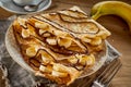 Delicious homemade golden fried banana pancakes Royalty Free Stock Photo
