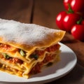 Delicious homemade Italian Lasagna, minced beef bolognese sauce, hot tasty Lasagna with cheese Royalty Free Stock Photo