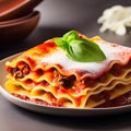 Delicious homemade Italian Lasagna, minced beef bolognese sauce, hot tasty Lasagna with cheese Royalty Free Stock Photo