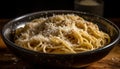 A delicious homemade Italian pasta meal on a wooden table generated by AI Royalty Free Stock Photo