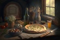 Delicious homemade italian pizza on a table in a village house created by generative AI Royalty Free Stock Photo