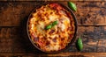 Delicious homemade lasagna served in a rustic clay dish