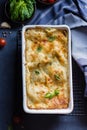 Delicious homemade lasagne with ricotta cheese and spinach on table . Vegetarian Food. Italian Food Royalty Free Stock Photo