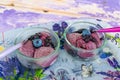 Delicious homemade lavender ice cream in a glass cup Royalty Free Stock Photo