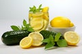 Delicious homemade lemonade with fresh mint, sliced cucumber, and zesty lemon - summer refreshment Royalty Free Stock Photo