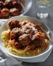 Delicious homemade meat balls in tomato sauce with spaghetti. Royalty Free Stock Photo