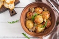 Delicious homemade meatballs with mushroom cream sauce. Royalty Free Stock Photo
