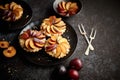 Delicious homemade mini tarts with fresh sliced plum fruit