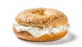 A delicious homemade new york city jewish deli style poppy sesame seed bagel with cream cheese sandwich ready to eat isolated on Royalty Free Stock Photo